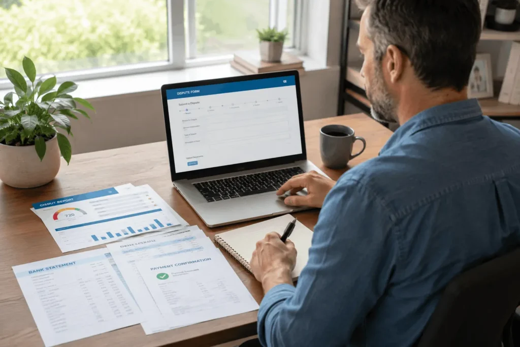 Consumer submitting a credit report dispute online